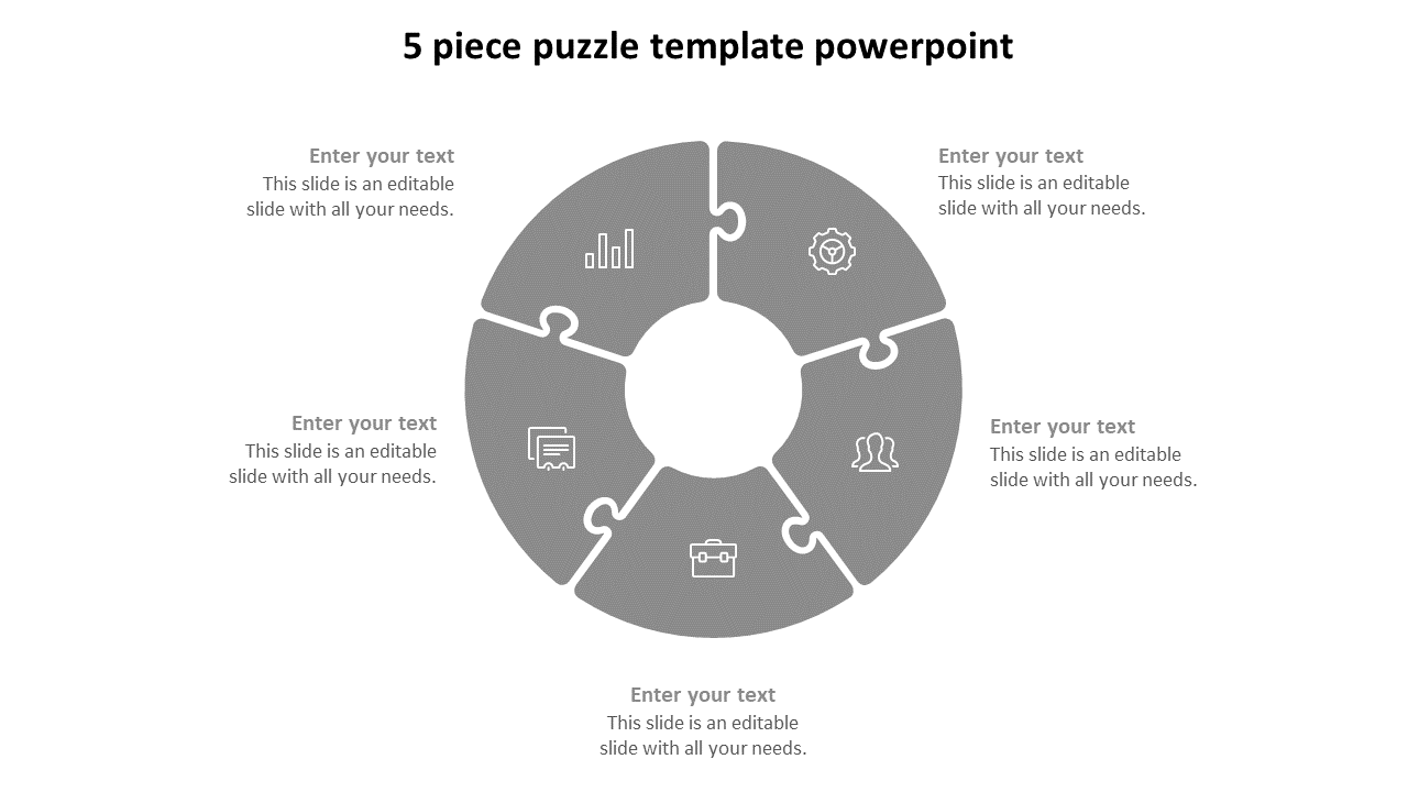 5 Piece Puzzle Template PowerPoint-5-Grey